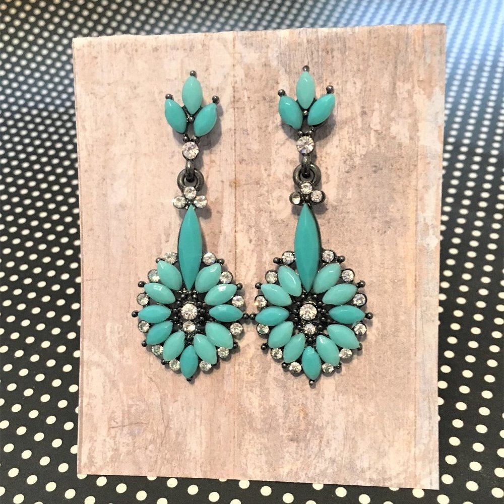 Faux Turquoise and Rhinestone Boho Mosaic Drop Earrings